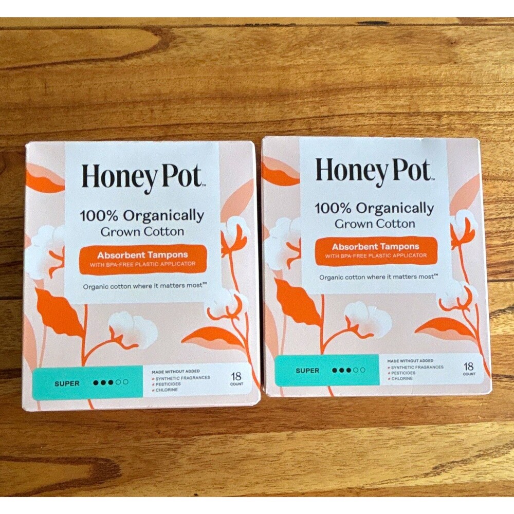 Honey Pot Super Tampons 18ct 100% Organically Grown Cotton 2 boxes